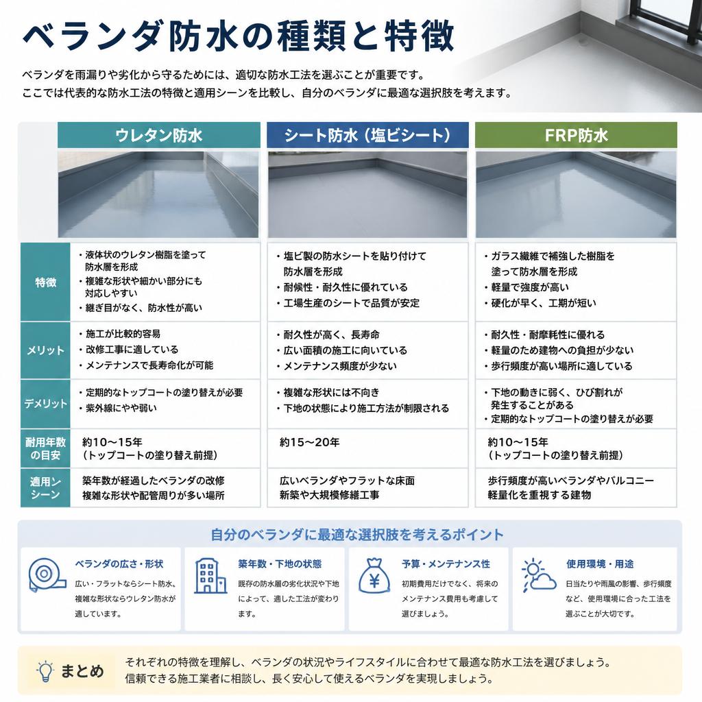 ベランダ防水工事の種類